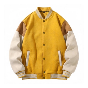 Veste Letterman Vintage à blocs de couleurs, manches en laine et cuir, fermeture à boutons-pression, col et poignets côtelés, vêtement d'extérieur décontracté - Product Image 1