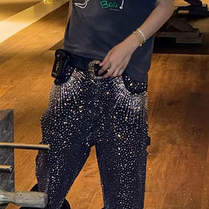New Summer Streetwear Custom All Over Printing Rhinestone Diamonds Distressed Jeans Cargo Denim Shorts Jorts for Men 2026 - Product Image 6