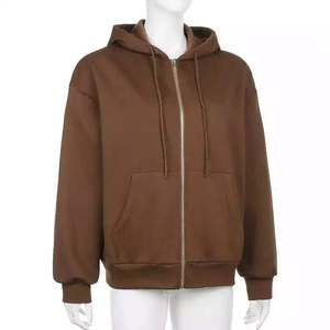 Sweat-shirt à capuche zippé tendance pour homme, couleur unie, en molleton bouclette, coupe décontractée oversize, tricoté pour l'automne, manches classiques - Product Image 5
