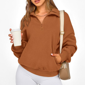Sweat-shirt à quart de zip pour femme, en polaire légère, style streetwear décontracté, à épaules tombantes, respirant et écologique - Product Image 4