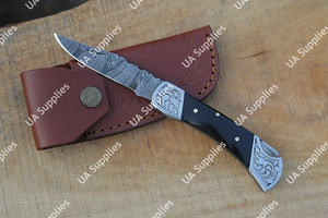 มีดอเนกประสงค์สำหรับเอาตัวรอดทางยุทธวิธี ใบมีดเหล็กดามัสกัสเกรดอุตสาหกรรม ผลิตตามสั่ง OEM ปลายใบมีดแบบ Drop Point ด้ามไม้ - Product Image 2