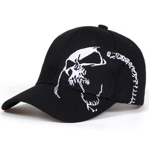 Gorra de Béisbol Unisex Negra con Bordado de Calavera Blanca, Estilo Urbano, Casual, Transpirable, Ajustable, para Adultos, 56-58CM - Product Image 1