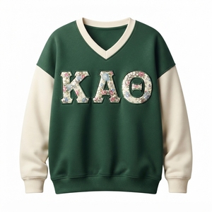 Sudadera Oversize Negra con Cuello en V para Mujer, con Letras OKA con Lentejuelas, Manga Larga, Tejido de Algodón, para Otoño - Product Image 4