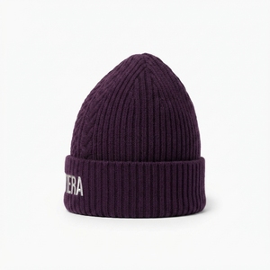 Purple <b>Cable</b> Knit Cuffed Beanie Hat Winter Warm Skull Cap With Custom Embroidered Logo - Product Image 2