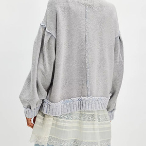 Cárdigan de Punto para Mujer, Estilo Bohemio, Cuello en V, Manga Larga, con Bolsillos, Detalle de Capa Transparente, Tejido a Mano - Product Image 2