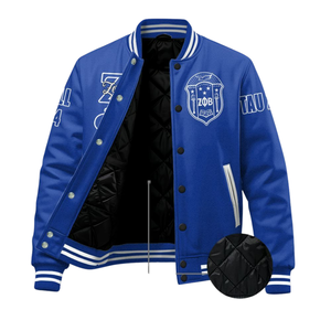 แจ็คเก็ตวาร์ซิตี้ ปักตราสัญลักษณ์ Zeta Phi Beta ตัวอักษร ZPB แบบเย็บติด  ผ้าขนสัตว์ด้านล่าง  แบบลำลอง  ขอบยางยืด  บุผ้าควิลท์  แจ็คเก็ต Divine Nine - Product Image 6
