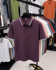 Men's Pink Short Sleeve for Shirt Solid Color Cotton Pique Knitted Breathable Casual Regular Fit Button Design Front Logo - Product Image 3