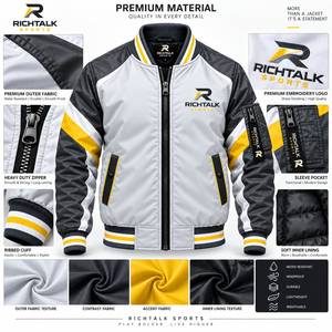 Blouson Bomber Unisexe Brodé Imperméable Gris Noir Color Block Col Montant Fermeture Éclair Polyester Streetwear Hiver - Product Image 6