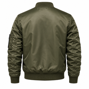 Men's Navy Blue Bomber Jacket Solid Color <b>Covered</b> <b>Button</b> Closure Contrast Sleeve Casual Outerwear Winter Knitted Polyester - Product Image 3