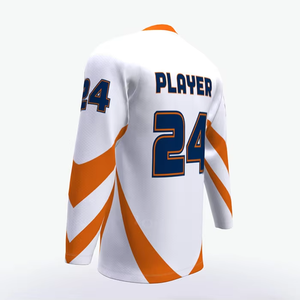 Men's Custom Sublimated Ice Hockey Jersey Full Sleeve White Orange Striped Player 24 Moisture Wicking Polyester Regular Fit - Product Image 3
