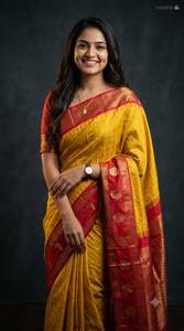 <b>Red</b> Hand Drawn Silk <b>Saree</b> Women Traditional Indian Pakistani Wedding Floor-Length Ethnic Sari Regular Fit All Seasons - Product Image 2