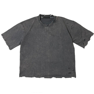 T-shirt court unisexe à col rond, coupe oversize, en coton 100% lourd, tricoté, délavé à l'acide, écologique et respirant, avec logo personnalisé - Product Image 6