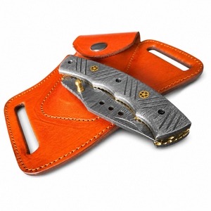 Couteau de poche multifonctionnel Burraq personnalisé en acier Damas, pointe clip, 8 pouces, avec étui en cuir, cadeau d'anniversaire pour les activités de plein air - Product Image 5