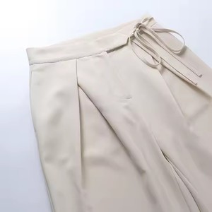 Pantalones casuales de mujer al por mayor, de cintura alta, con cordón, de algodón, holgados, de pierna ancha, pantalones anchos para mujer - Product Image 5