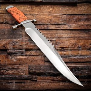 OEM Handmade D2 Steel Fuller Clip Point 16" Bowie <b>Knife</b> Ergonomic Bull Horn Handle Outdoor Hunting Tactical Fixed Blade Leather - Product Image 2