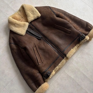 Custom Men's Genuine <b>Sheepskin</b> Shearling Winter Leather <b>Jacket</b> with Sherpa Fur Lining Windproof & Cozy Digital Printed Design - Product Image 2