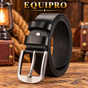 Ceinture décontractée pour homme Equipro en cuir de vachette véritable noir, boucle carrée argentée, style vintage rayé, longueur personnalisable, prête à offrir - Product Image 2