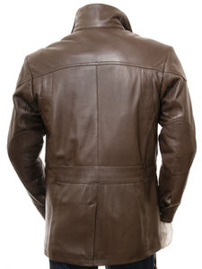 Fashion Brown Belted Distressed Leather <b>Coat</b> for <b>Men</b> Premium Nappa Leather <b>Long</b> Trench Style Winter Jacket - Product Image 2