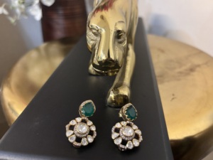 <b>studs</b> earrings in green doublet stone and polki stone with gold platted handmade jewelry for Indian wedding party wear jewelry - Product Image 1