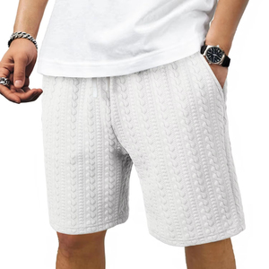 Shorts décontractés amples en coton pour hommes, couleur blanche, avec logo personnalisé, style streetwear estival, double ouverture et cordon de serrage large - Product Image 1