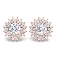 Boucles d'oreilles minimalistes à double halo en diamant cultivé certifié IGI, plaqué rhodium, or jaune/blanc/rose 14 carats