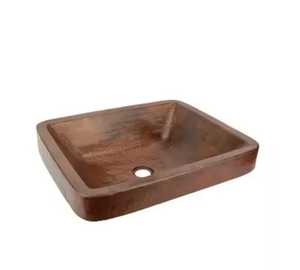 Évier rectangulaire en cuivre martelé à encastrer, vasque de salle de bain minimaliste en bronze, bol artistique à poser sous le meuble pour luminaires design - Product Image 5