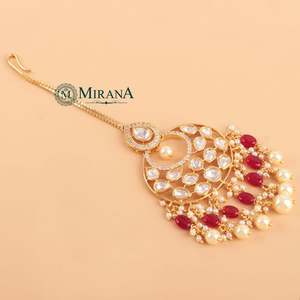 Radhika Polki Colored Beaded Maangtika-Cultural Collectible Jewelry - Product Image 5