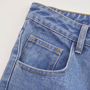 High Waist Wide Leg Denim <b>Pants</b> Medium Wash Blue Sequined Dot Pattern Loose Fit Full Length Cotton Casual Style Button Fly - Product Image 4