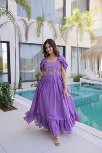 Women Mal Chanderi Beads Embroidery Work <b>Ankle</b>-Length Regular Fit Traditional Indian Wedding Party Dress Wrinkle-Free - Product Image 4