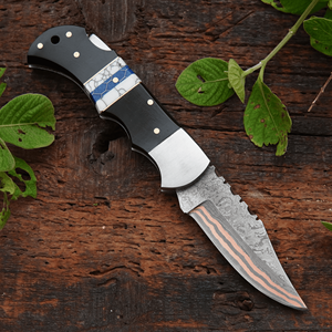 Couteau de poche en acier au carbone, manche en bois, lame polie, étui en cuir, outil compact - Product Image 1