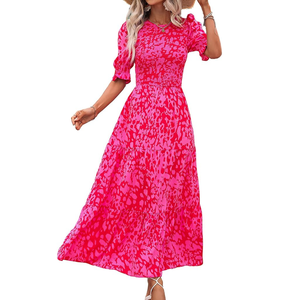 <b>Brown</b> Botanical Floral Women’s Maxi Dress Comfortable Cotton Blend Smocked Waist Tiered Fit Women’s Maxi Dresses - Product Image 5