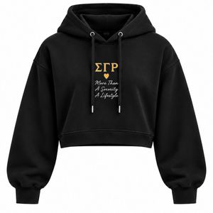Sigma Gamma Rho Women Cropped Hoodie <b>Black</b> Embroidered Crest SGRho Greek Sorority Pullover Casual Fashion <b>Sweatshirt</b> - Product Image 1