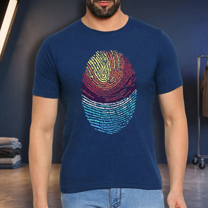 <b>Men's</b> <b>Navy</b> <b>Blue</b> Short Sleeve T-<b>Shirt</b> With Colorful Fingerprint Print Regular Fit O-Neck Casual Style 100% Cotton Jersey Fabric - Product Image 5