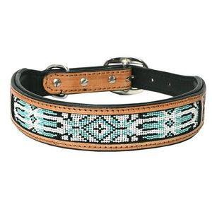 Premium Mint Tribal <b>Beaded</b> Leather Dog Collar Handmade Adjustable Durable Stylish Pet Collar LEATHERCART - Product Image 1
