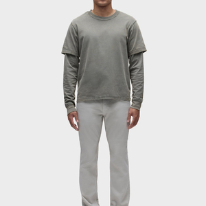 T-shirt personnalisable pour homme, double couche, poignets contrastés, plusieurs couleurs, coton décontracté, manches longues, pour homme et femme, gym, fitness - Product Image 5