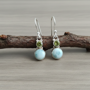 Natural Larimar Peridot 925 Sterling Silver Dangle <b>Earrings</b> Handmade Round Gemstone Drop <b>Hook</b> <b>Earrings</b> Women Jewelry Sister Mom - Product Image 6