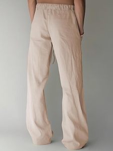 Pantalon large pour homme 100% lin, taille élastique avec cordon de serrage, décontracté, respirant, léger, avec poches latérales - Product Image 2