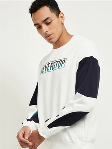 Sudadera Blanca de Cuello Redondo para Hombre, Manga Raglán, Logotipo Estampado, Informal, de Punto, 100% Algodón, Corte Regular, para Otoño - Product Image 3