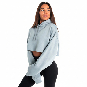 Sudadera corta de mujer con dobladillo sin rematar, sudadera de forro polar, sudadera corta para mujer con hombros caídos, sudadera casual sin cierre, sudadera corta para mujer - Product Image 6