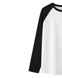 Camiseta de Manga Larga Raglán Negra y Blanca Personalizada para Hombre, Camiseta de Béisbol Informal de Algodón con Cuello Redondo en Contraste, Fabricante y Proveedor OEM - Product Image 3