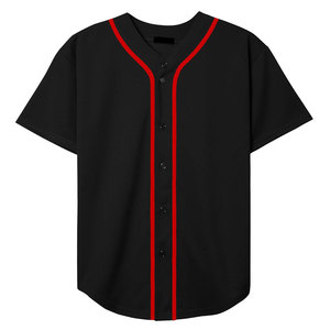 Camiseta de Béisbol Personalizada Negra con Ribete Rojo, Cierre de Botones, Manga Corta, Corte Regular para Hombre, Ropa Deportiva Transpirable de Poliéster OEM - Product Image 5
