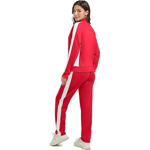 Survêtement pour femme à col montant avec fermeture éclair, en mélange polyester-coton, veste courte à dents métalliques contrastantes et pantalon de jogging - Product Image 4