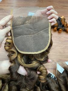 Producto Popular: Extensiones de Cabello Humano Rizado y Voluminoso Vietnamita Crudo de Fábrica, Color Ombre, con Peluca Frontal de Encaje HD - Product Image 5