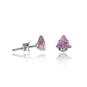 Hermosos y Elegantes Pendientes de Plata de Ley 925 con Piedras Preciosas Rosadas en Forma de Trillón para Mujeres y Niñas - Product Image 2