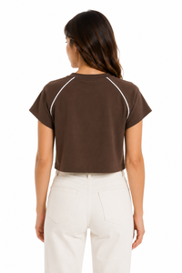 Womens Brown Crop <b>Top</b> Athletic T Shirt Casual Short Sleeve Tee Slim Fit Crop Tee Summer Fashion <b>Top</b> Soft Cotton Crop Shirt Trend - Product Image 3