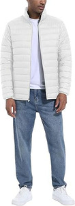 <b>Men's</b> <b>White</b> Lightweight <b>Puffer</b> <b>Jacket</b> Stand Collar Zipper Closure Windproof Casual Winter Wear Slim Fit Solid Color - Product Image 3
