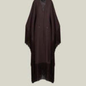 Caftán Negro Elegante Hecho a Mano con Cuello en V, Manga Larga, Detalle de Borlas Asimétricas, Tela de Algodón, Largo hasta el Suelo, para Fiestas, para Todas las Temporadas - Product Image 6