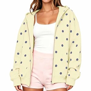 Sudadera con Capucha Extra Grande para Mujer, Color Chocolate, con Puntos Blancos, Personalizada, de Algodón y Felpa, Estilo Casual y Preppy - Product Image 2