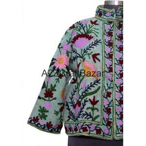 Blouson Bomber Brodé à la Main, Motif Floral, Coton Écologique, Séchage Rapide, Respirant, Col en V, Tissu Suzani Vintage, Décontracté, Hiver/Printemps - Product Image 1