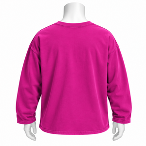 Camiseta de Manga Larga Oversize Rosa Fucsia Invertida, Algodón Grueso, Hombros Caídos, Corte Relajado, Estilo Casual Unisex, Moda Urbana - Product Image 2
